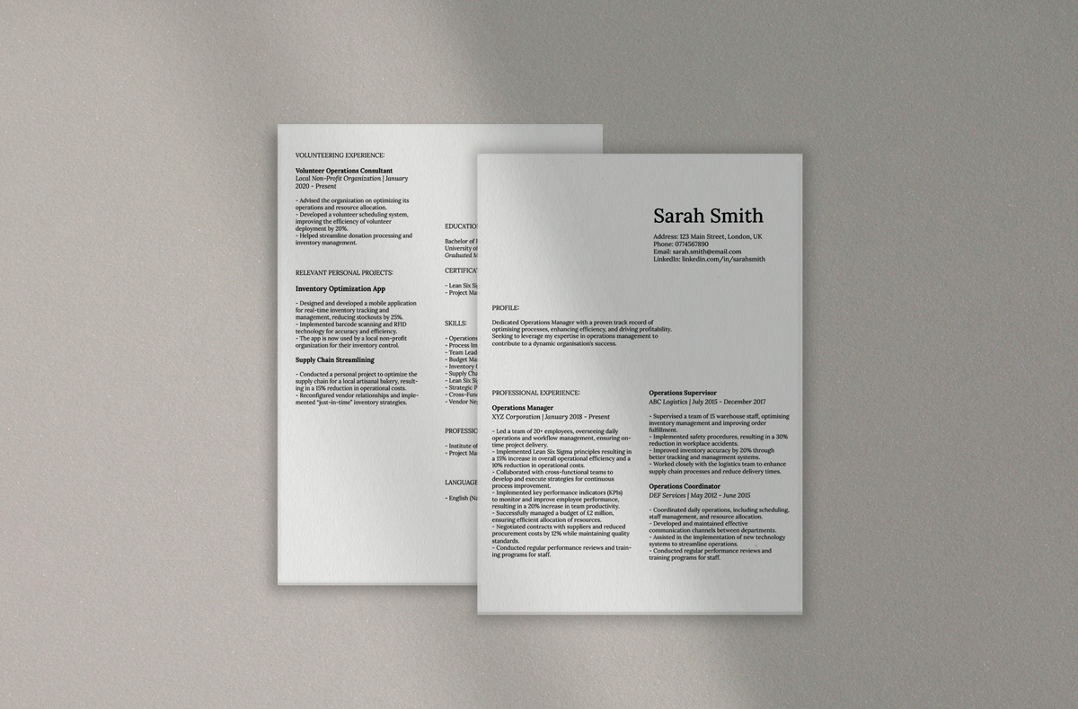 Operations Manager CV No.1 TEMPLATE