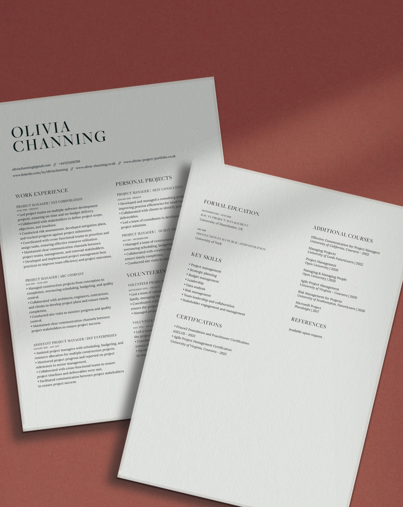 Project Manager CV No.1 TEMPLATE