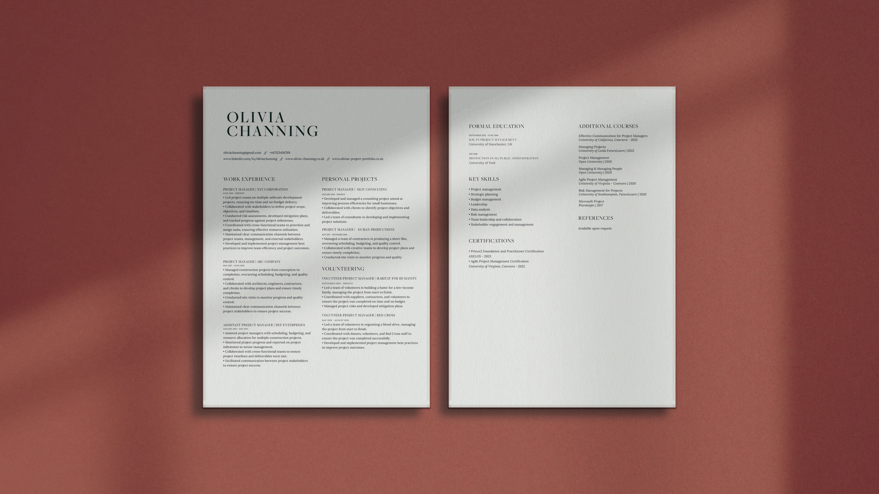 Project Manager CV No.1 TEMPLATE