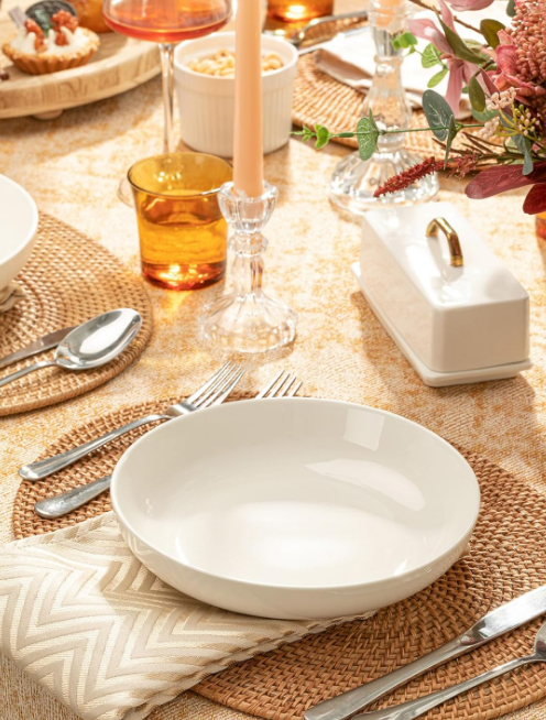 Pasta Bowls, 22 Ounce Salad White Serving Bowls Set of 6, 7.6 Inch Porcelain Plates for Serving Dinner, Salad - Microwave Dishwasher Safe