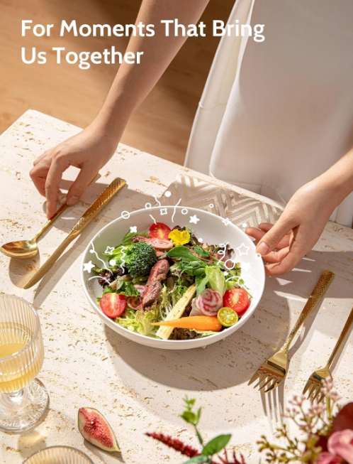 Pasta Bowls, 22 Ounce Salad White Serving Bowls Set of 6, 7.6 Inch Porcelain Plates for Serving Dinner, Salad - Microwave Dishwasher Safe