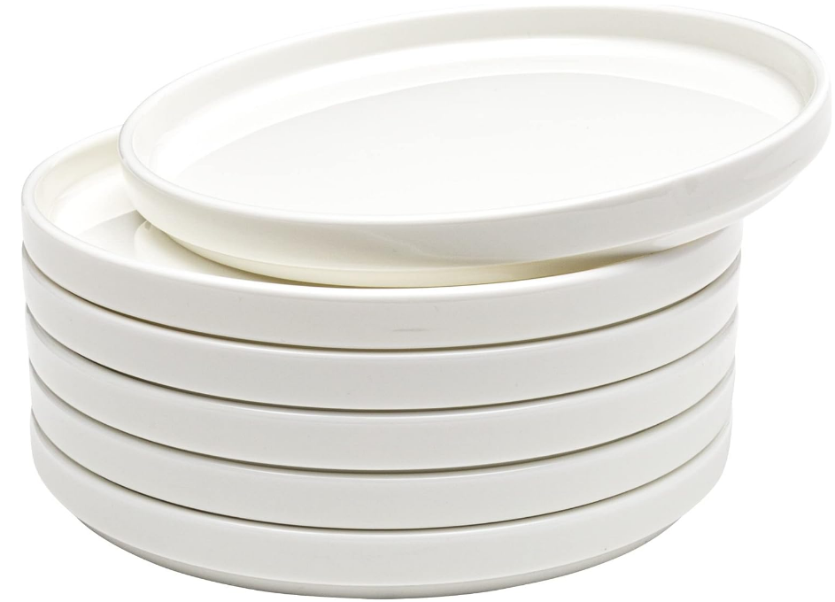 Salad Plate, Set of 6 White Plates, Bone China, Stackable 6.5 Inch Dessert Plates