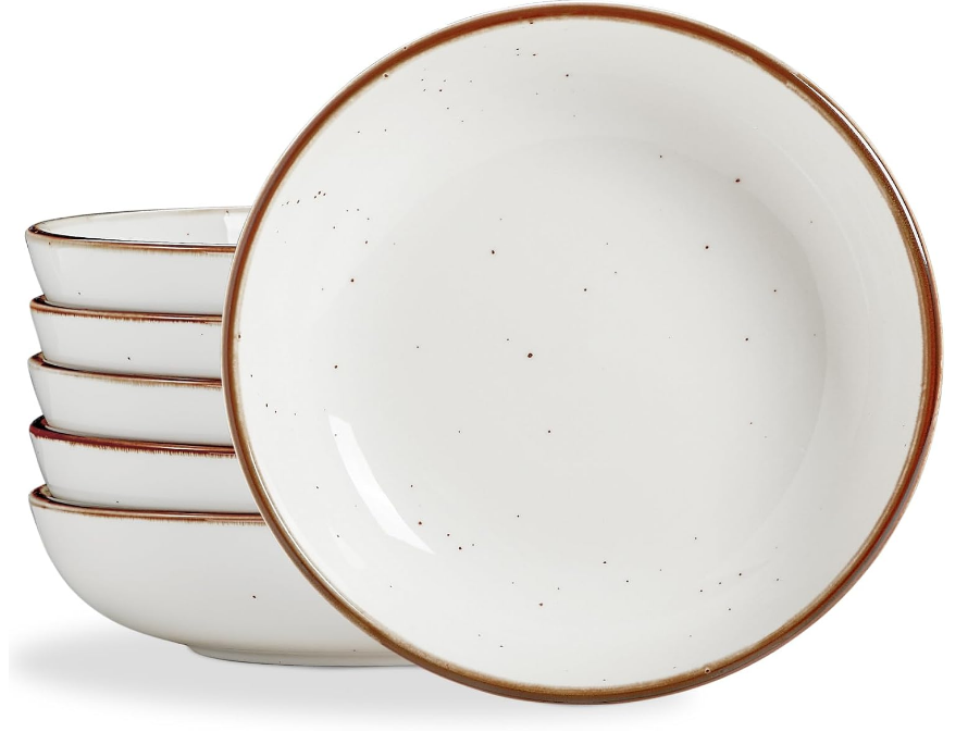 30 Oz Porcelain Salad Pasta Bowls, Shallow & Wide Bowls Plates Set of 6, Large Ceramic Serving Bowls for Soup, Dessert, Pizza, Fruit. Microwave & Dishwasher Safe Kitchen Dinnerware, White