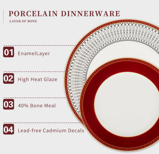 Red Salad Plates Set of 4, 8 inch Porcelain Dessert Plates, Lightweight Ceramic Outdoor Kitchen Dinner Plates, Dishwasher & Microwave Safe China Set