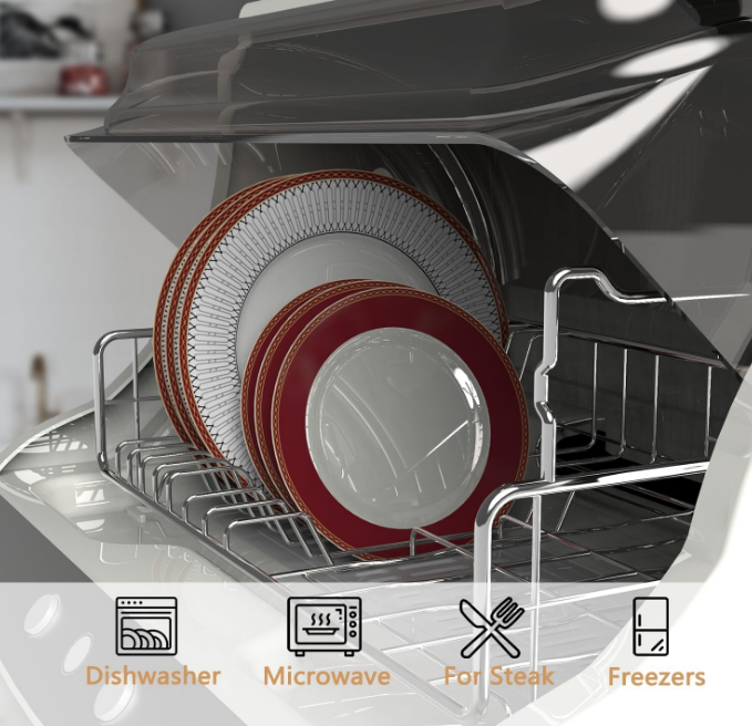 Red Salad Plates Set of 4, 8 inch Porcelain Dessert Plates, Lightweight Ceramic Outdoor Kitchen Dinner Plates, Dishwasher & Microwave Safe China Set