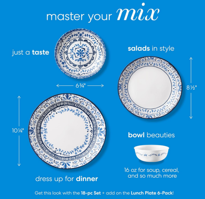 Vitrelle 6 PIECE Dinner Plates Set, Triple Layer Glass and Chip Resistant, Lightweight Round Plates, Portofino