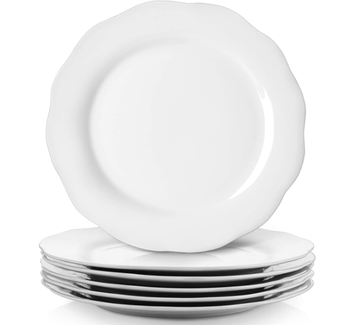 Ceramic Dinner Plates, 10.6 Inch Porcelain Scalloped Plates, Off-White Serving Dishes Set of 6 for Home Kitchen, Microwave & Dishwasher Safe, Dinnerware Dishes Gift for Christmas