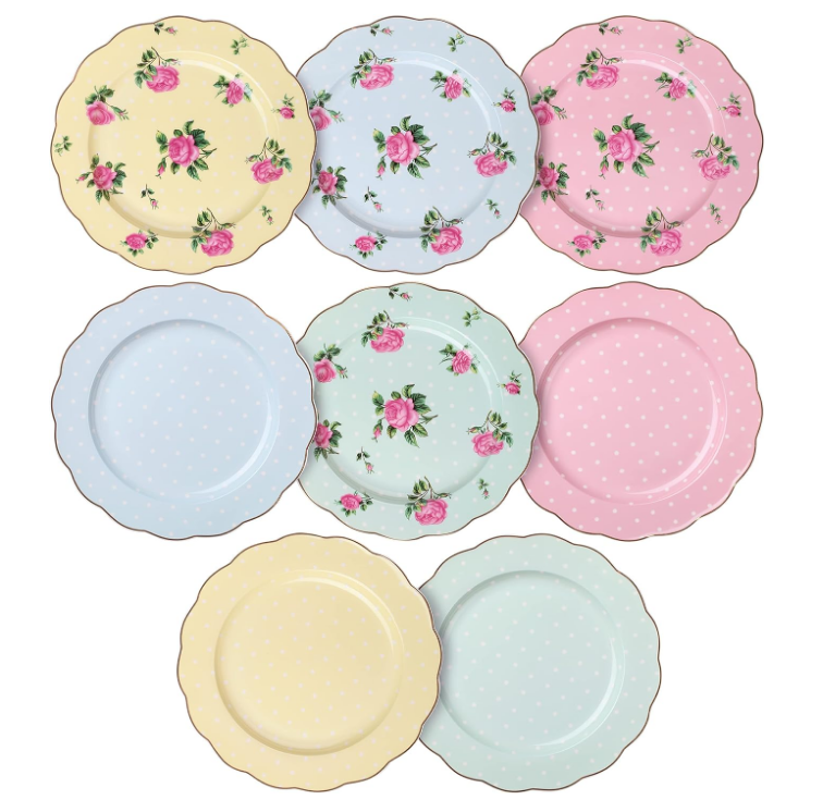 BTaT- Porcelain Floral Plates, Royal Dessert Plates, 8 inch, Set of 8, Appetizer Plates, Floral Plates, Salad Plates, Small Plates, Small Plates Set, Small Dishes, Dinnerware