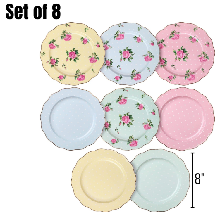 BTaT- Porcelain Floral Plates, Royal Dessert Plates, 8 inch, Set of 8, Appetizer Plates, Floral Plates, Salad Plates, Small Plates, Small Plates Set, Small Dishes, Dinnerware