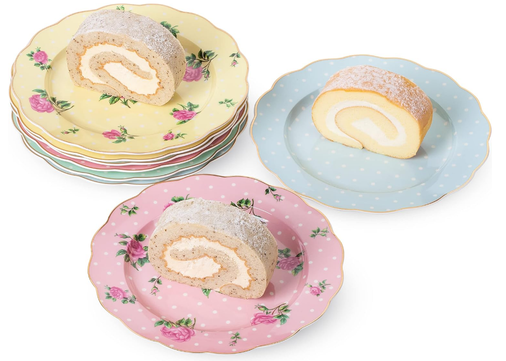 BTaT- Porcelain Floral Plates, Royal Dessert Plates, 8 inch, Set of 8, Appetizer Plates, Floral Plates, Salad Plates, Small Plates, Small Plates Set, Small Dishes, Dinnerware