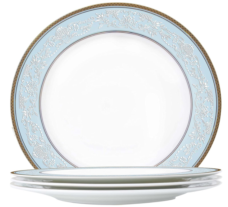 Fine Bone China Dinner Plates Sets, 4 Pcs Classic Relief Pattern Gilt Edged High Grade 10.5 inch Dinnerware Sets For 4 People