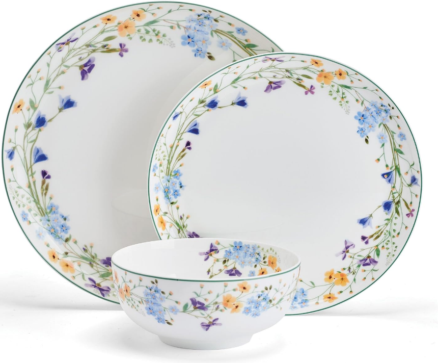 Quinn Lightweight Bone China 12 Piece Dinnerware Plate Bowl Set, Service for 4