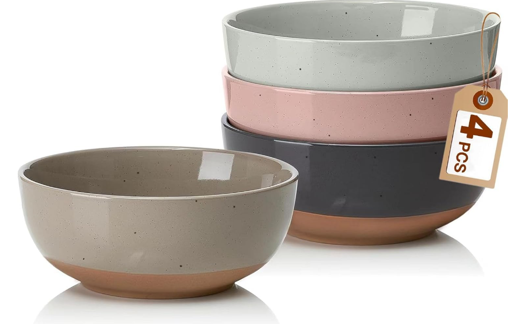 Morandi Color Large Ceramic Bowls Set of 4, 30 Ounce Cereal Bowls, Soup Bowls Set for Kitchen, Salad Oatmeal Bowls, Serving Bowls for Nut, Pasta, Soup, Ramen, Fruit, Dishwasher & Microwave Safe