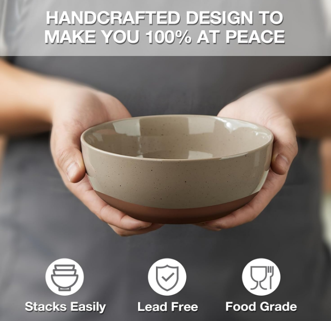 Morandi Color Large Ceramic Bowls Set of 4, 30 Ounce Cereal Bowls, Soup Bowls Set for Kitchen, Salad Oatmeal Bowls, Serving Bowls for Nut, Pasta, Soup, Ramen, Fruit, Dishwasher & Microwave Safe