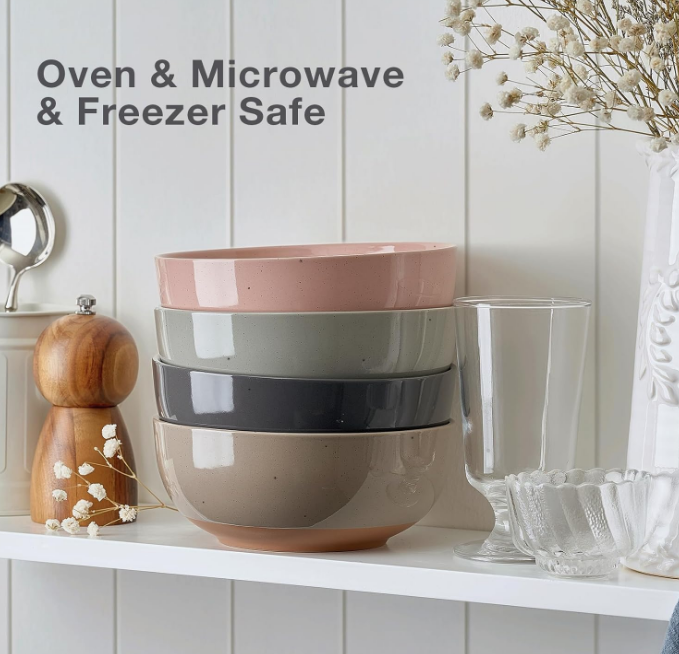 Morandi Color Large Ceramic Bowls Set of 4, 30 Ounce Cereal Bowls, Soup Bowls Set for Kitchen, Salad Oatmeal Bowls, Serving Bowls for Nut, Pasta, Soup, Ramen, Fruit, Dishwasher & Microwave Safe