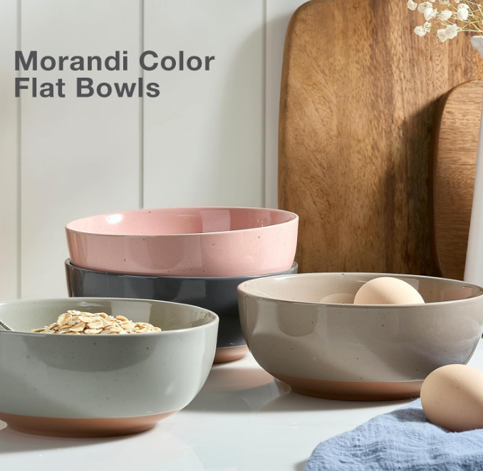 Morandi Color Large Ceramic Bowls Set of 4, 30 Ounce Cereal Bowls, Soup Bowls Set for Kitchen, Salad Oatmeal Bowls, Serving Bowls for Nut, Pasta, Soup, Ramen, Fruit, Dishwasher & Microwave Safe