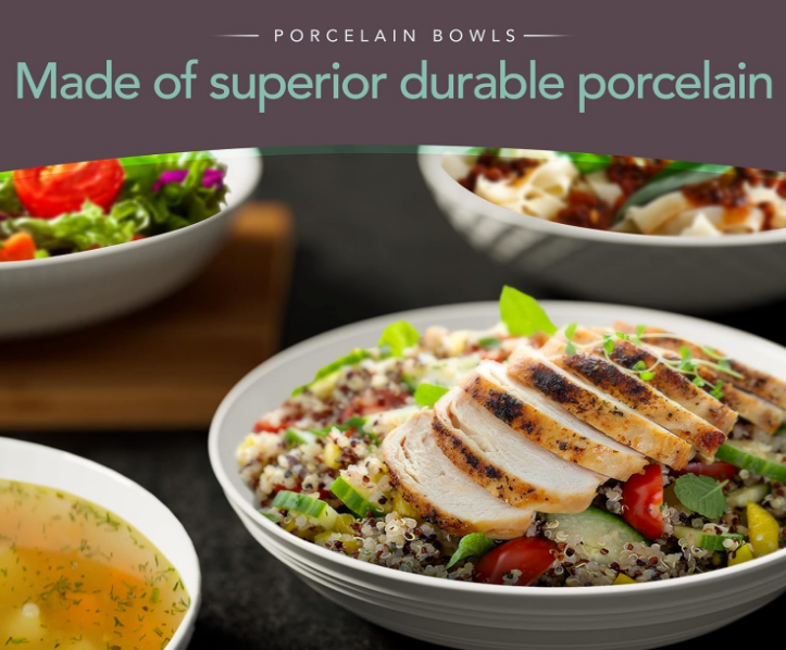 Set of 4 White 34oz Porcelain Dinner Bowls - Dishwasher-Safe Textured 8.5" Bowls For Soup, Pasta, Cereal