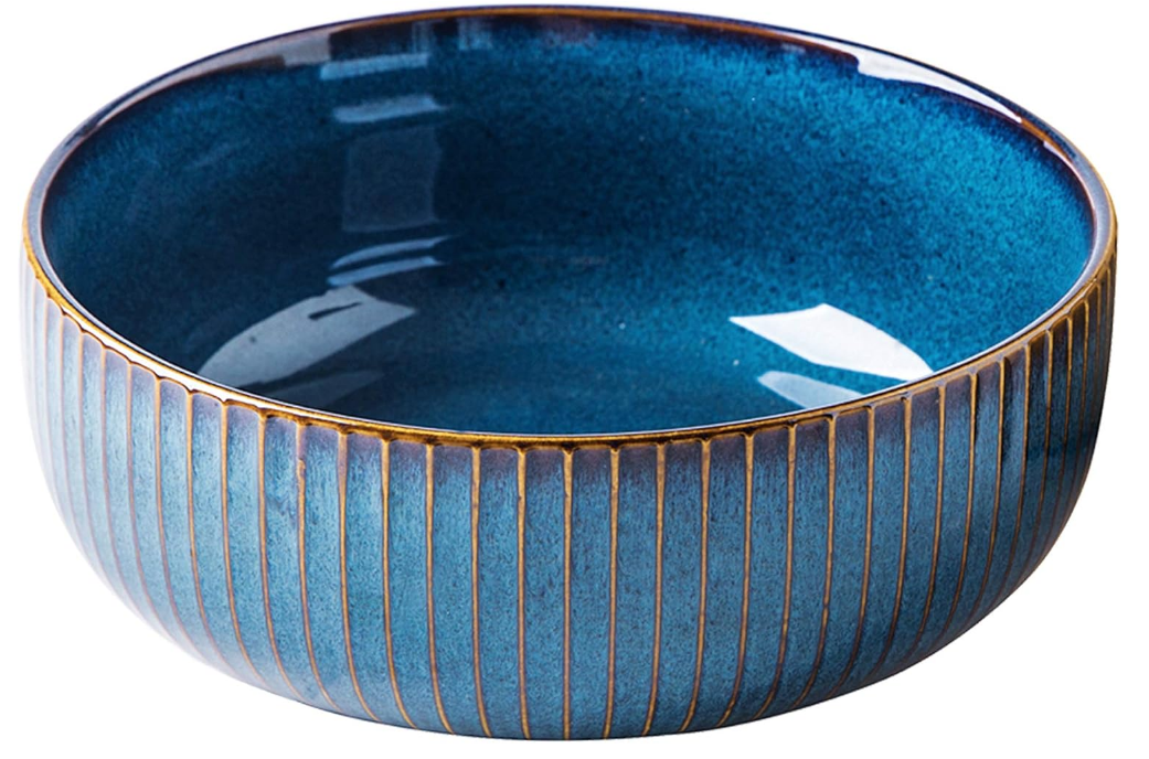 Salad Bowl 66 Oz, 8" Large Soup Bowls, Porcelain Round Serving Bowl Blue Decorative Bowl for Salad, Chip, Cereal, Fruits and Pasta (1pc)