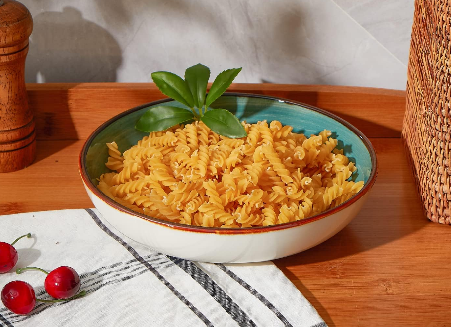 Pasta Bowls 30 Ounce Porcelain Salad Bowls Shallow Bowls for Pasta Set of 4 Shallow Bowl Plates, Microwave & Dishwasher Safe, Assorted Color