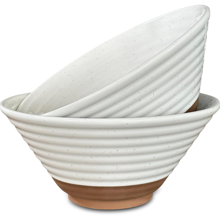 Bowl Set of 2, 45oz - Great for Pho, Miso Udon Soup, Instant Noodles, Serving, Thai or Asian Food - Microwave Safe Large Japanese Noodle Bowls, Modern Kitchen - Vanilla White