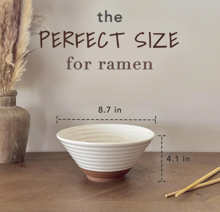Bowl Set of 2, 45oz - Great for Pho, Miso Udon Soup, Instant Noodles, Serving, Thai or Asian Food - Microwave Safe Large Japanese Noodle Bowls, Modern Kitchen - Vanilla White