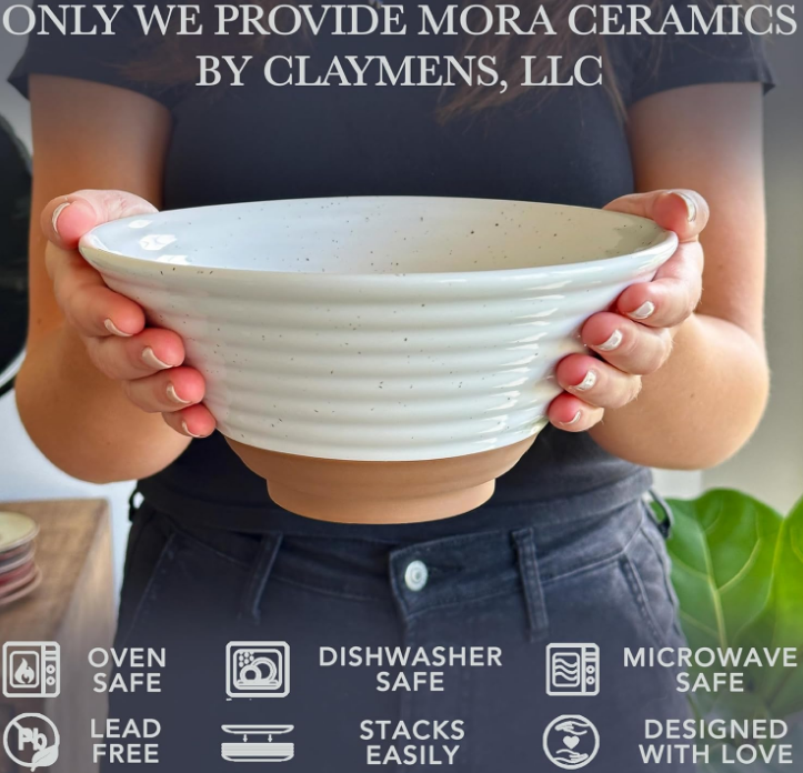 Bowl Set of 2, 45oz - Great for Pho, Miso Udon Soup, Instant Noodles, Serving, Thai or Asian Food - Microwave Safe Large Japanese Noodle Bowls, Modern Kitchen - Vanilla White