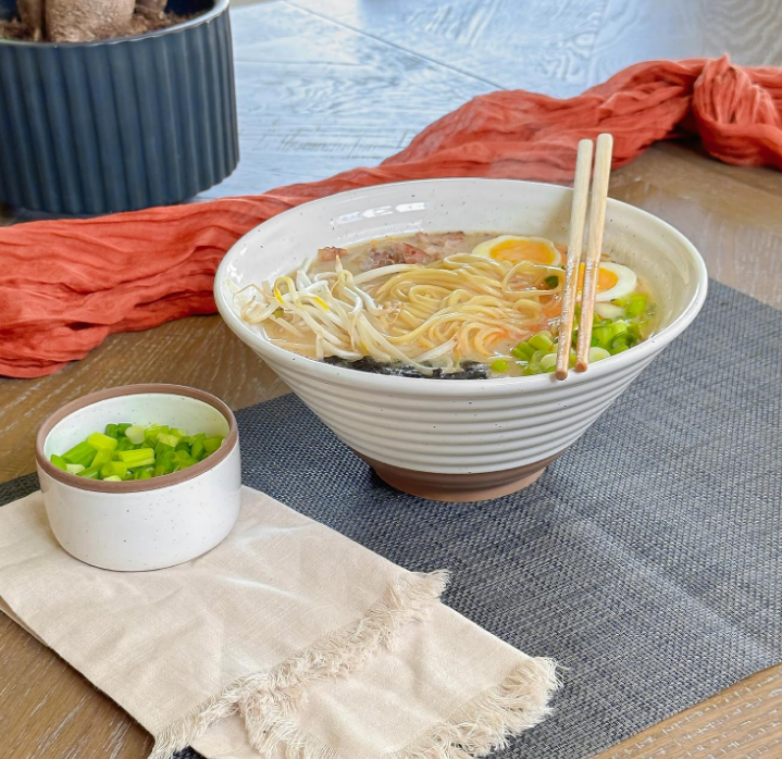 Bowl Set of 2, 45oz - Great for Pho, Miso Udon Soup, Instant Noodles, Serving, Thai or Asian Food - Microwave Safe Large Japanese Noodle Bowls, Modern Kitchen - Vanilla White