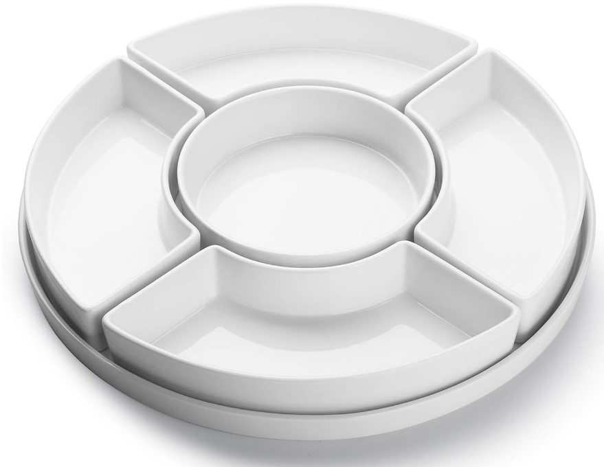 Porcelain Divided Serving Dishes, Relish Tray, Serving Bowls for Parties - Perfect for Chips and Dip, Veggies, Candy and Snacks, White