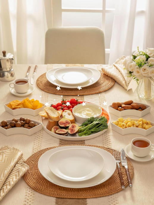 Porcelain Divided Serving Dishes, Relish Tray, Serving Bowls for Parties - Perfect for Chips and Dip, Veggies, Candy and Snacks, White