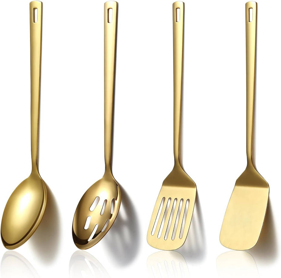 Gold Kitchen Utensils Set 4pcs, Titanium Gold Plating Stainless Steel Cooking Utensils Set