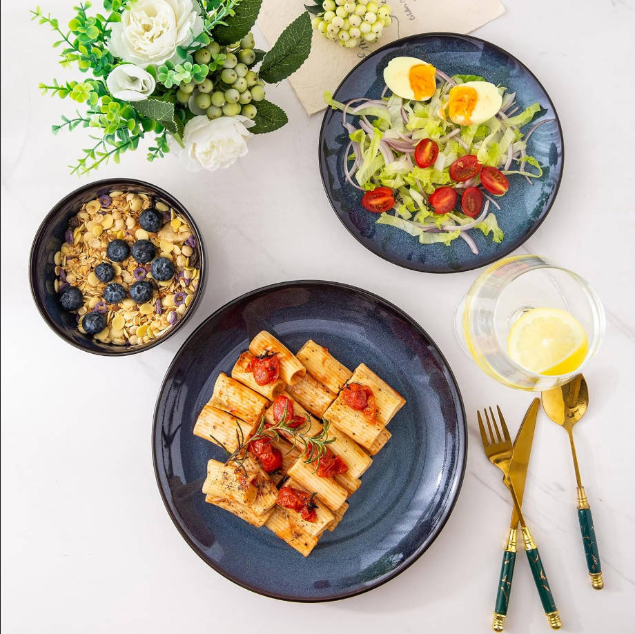 Ceramic Dinnerware Sets for 4,Stoneware Coupe Plates and Bowls Sets,Highly Chip and Crack Resistant