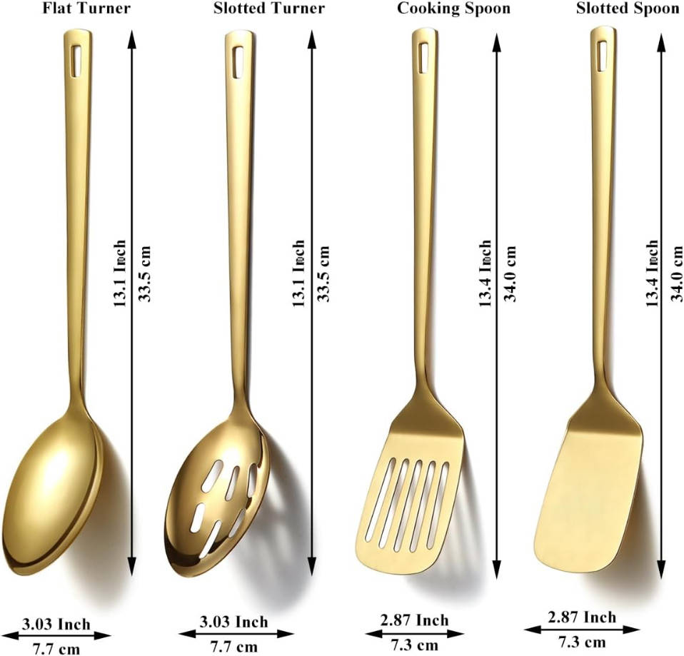 Gold Kitchen Utensils Set 4pcs, Titanium Gold Plating Stainless Steel Cooking Utensils Set