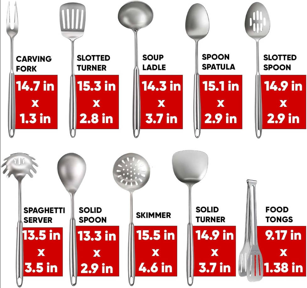 10 Pcs Cooking Utensils Set, 304 Stainless Steel Kitchen Utensils Set