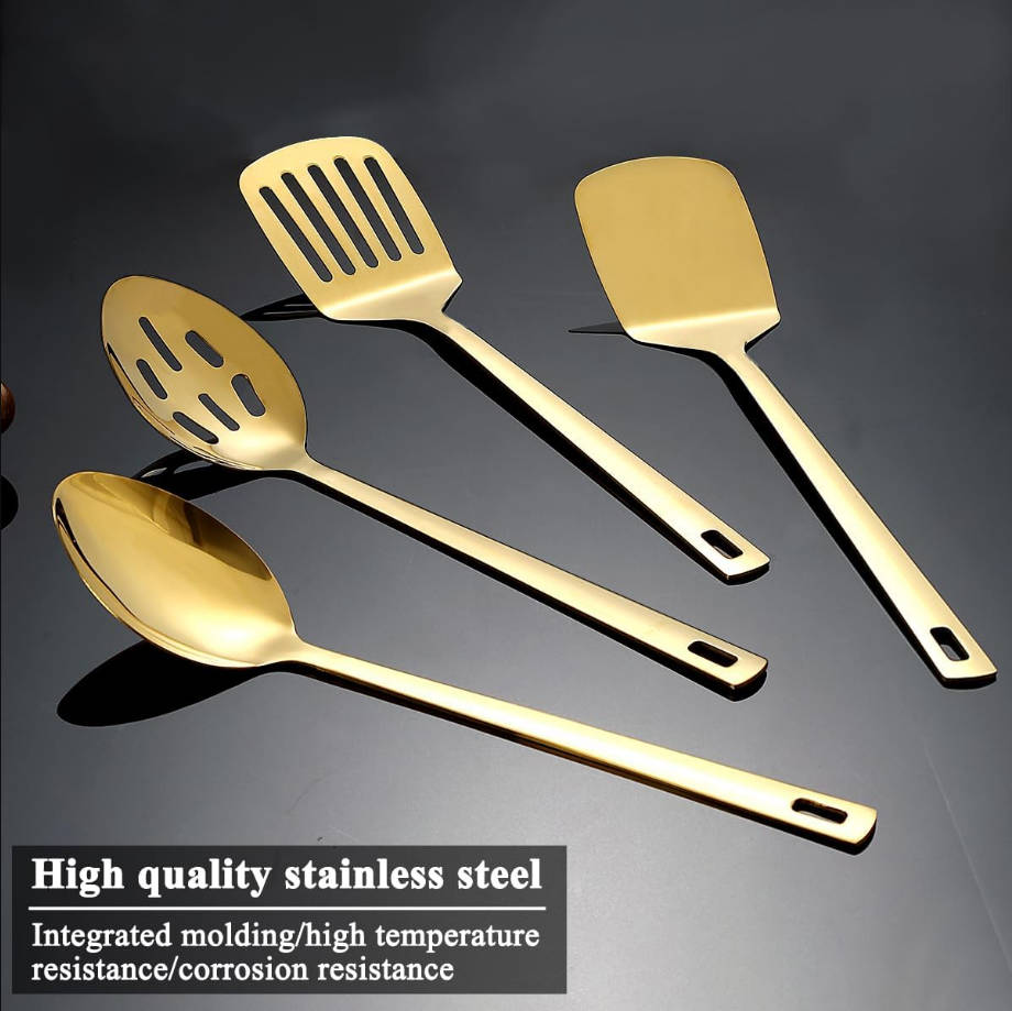 Gold Kitchen Utensils Set 4pcs, Titanium Gold Plating Stainless Steel Cooking Utensils Set