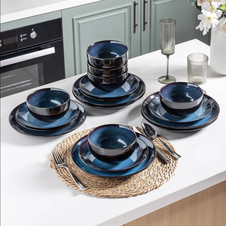Ceramic Dinnerware Sets for 4,Stoneware Coupe Plates and Bowls Sets,Highly Chip and Crack Resistant