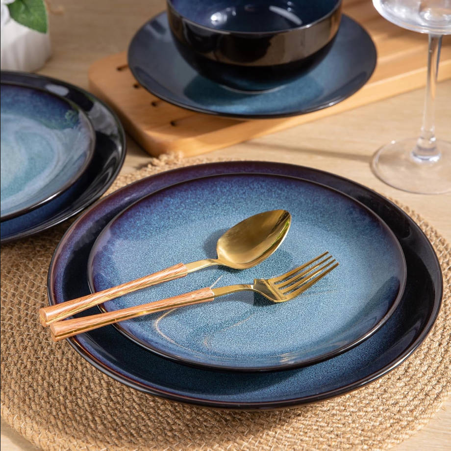 Ceramic Dinnerware Sets for 6,Plates and Bowls Sets,Handmade Reactive Glaze Dishes Set,