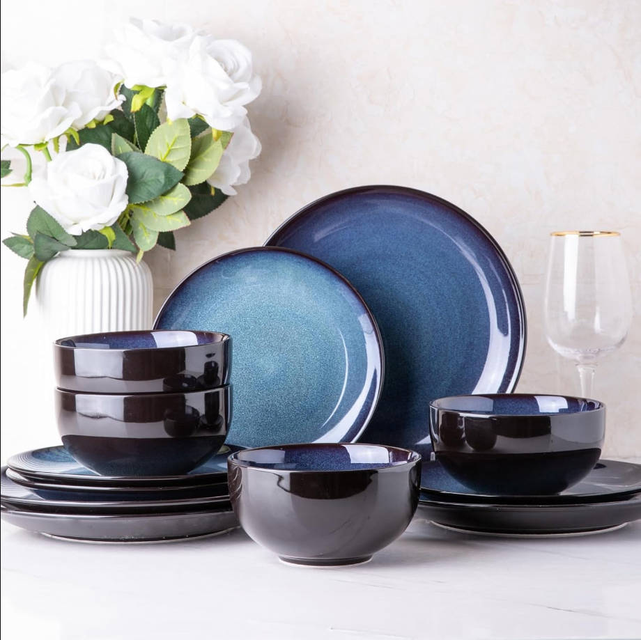 Ceramic Dinnerware Sets for 4,Stoneware Coupe Plates and Bowls Sets,Highly Chip and Crack Resistant