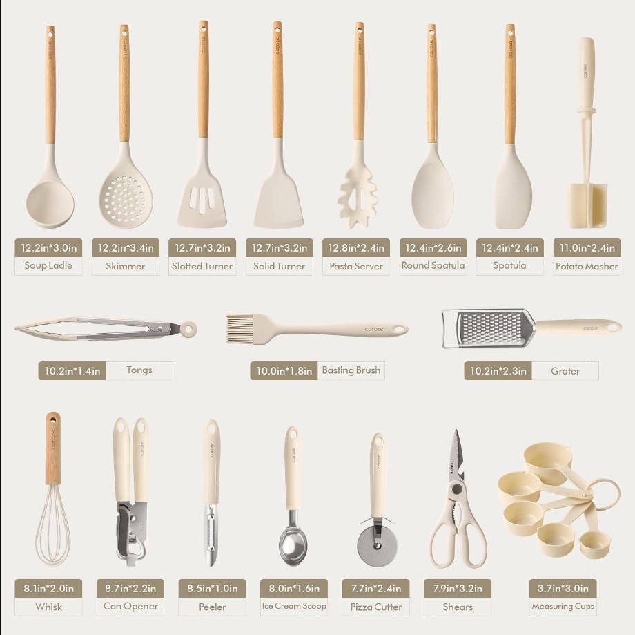 22pcs Silicone Cooking Utensils Set, 446°F Heat Resistant Kitchen Utensils Gadgets Set