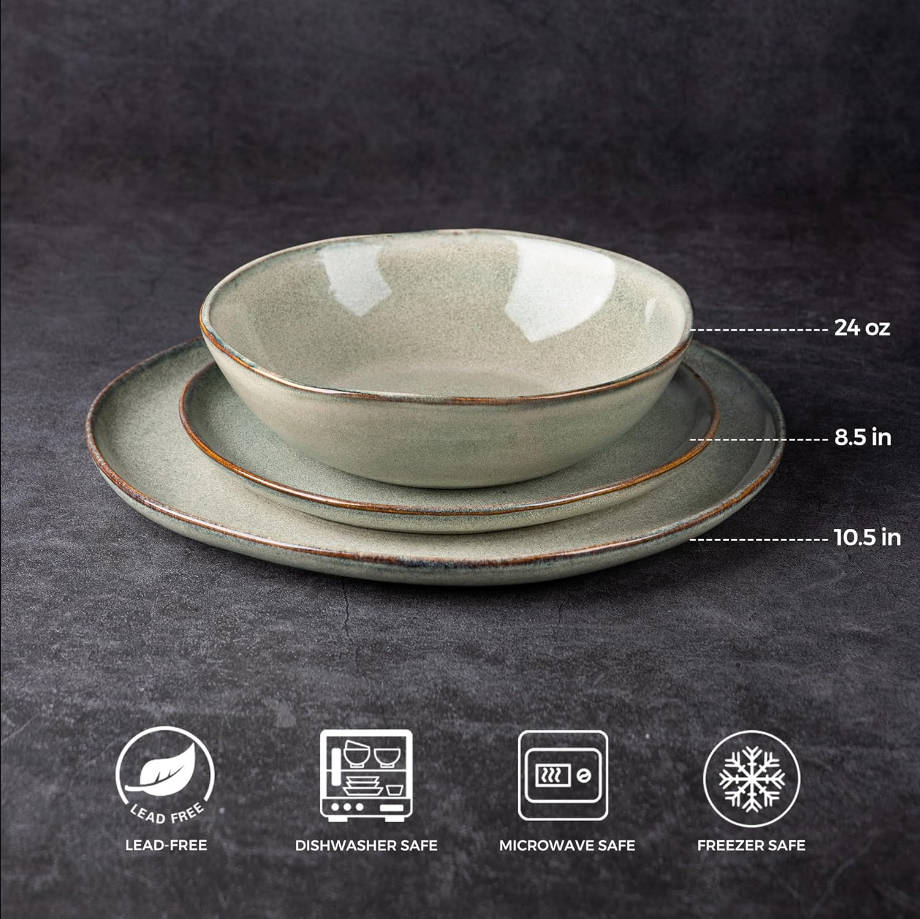 Ceramic Dinnerware Sets,Handmade Reactive Glaze Stoneware Plates and Bowls Set,Highly Scratch Resistant