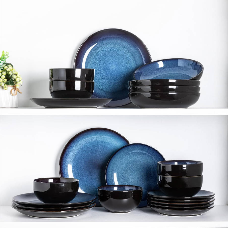 Ceramic Dinnerware Sets for 6,Plates and Bowls Sets,Handmade Reactive Glaze Dishes Set,