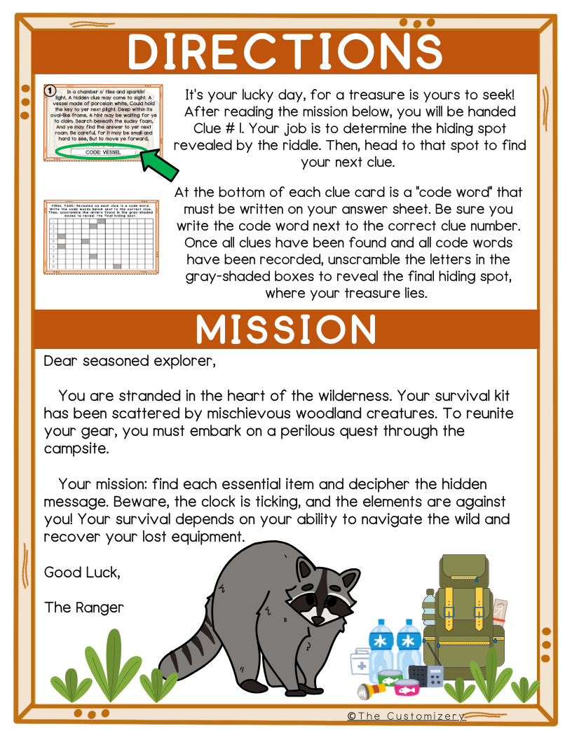 Campsite Caper Printable Scavenger Hunt