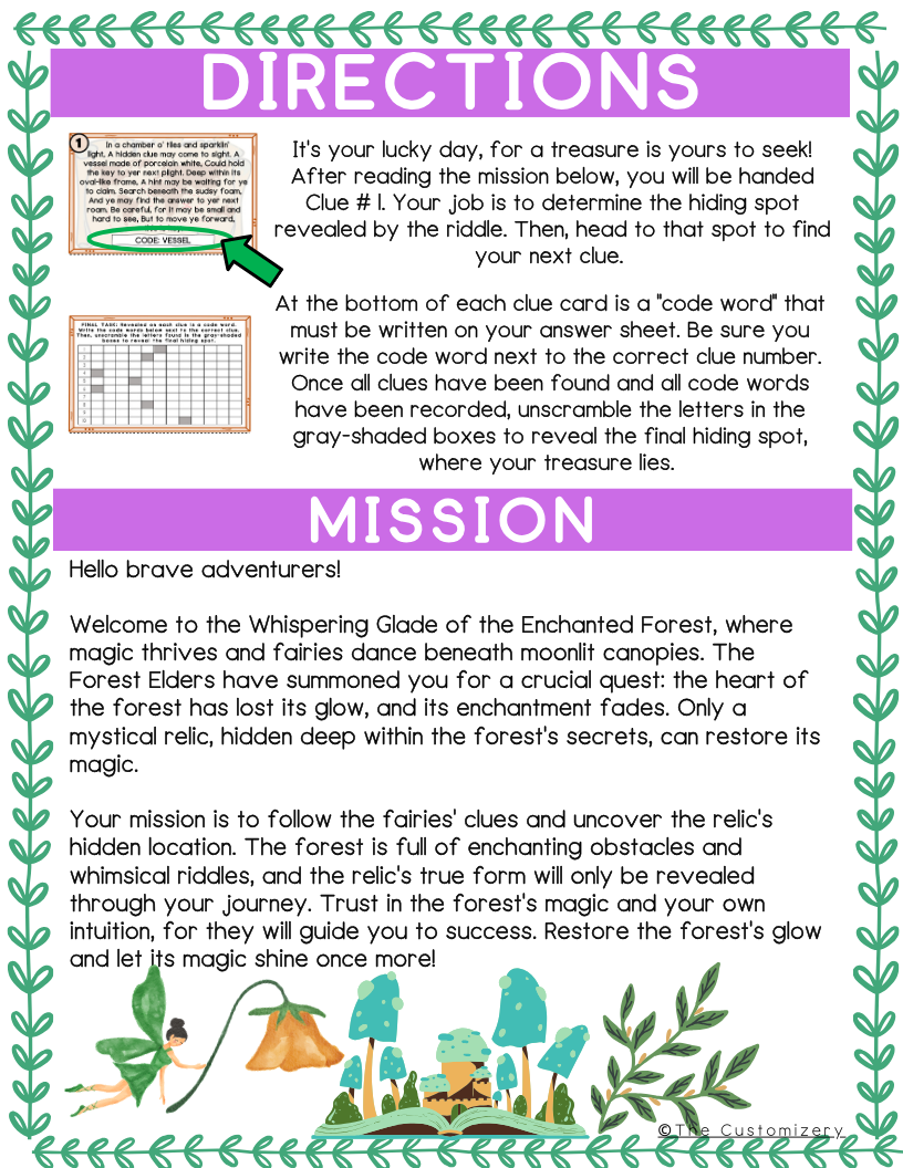 Enchanted Fairy Printable Scavenger Hunt