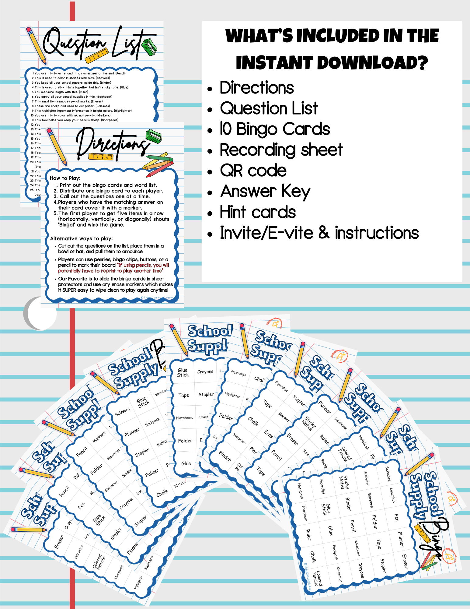 School Supply Bingo Game for Kids – Fun School Themed Printable Activity