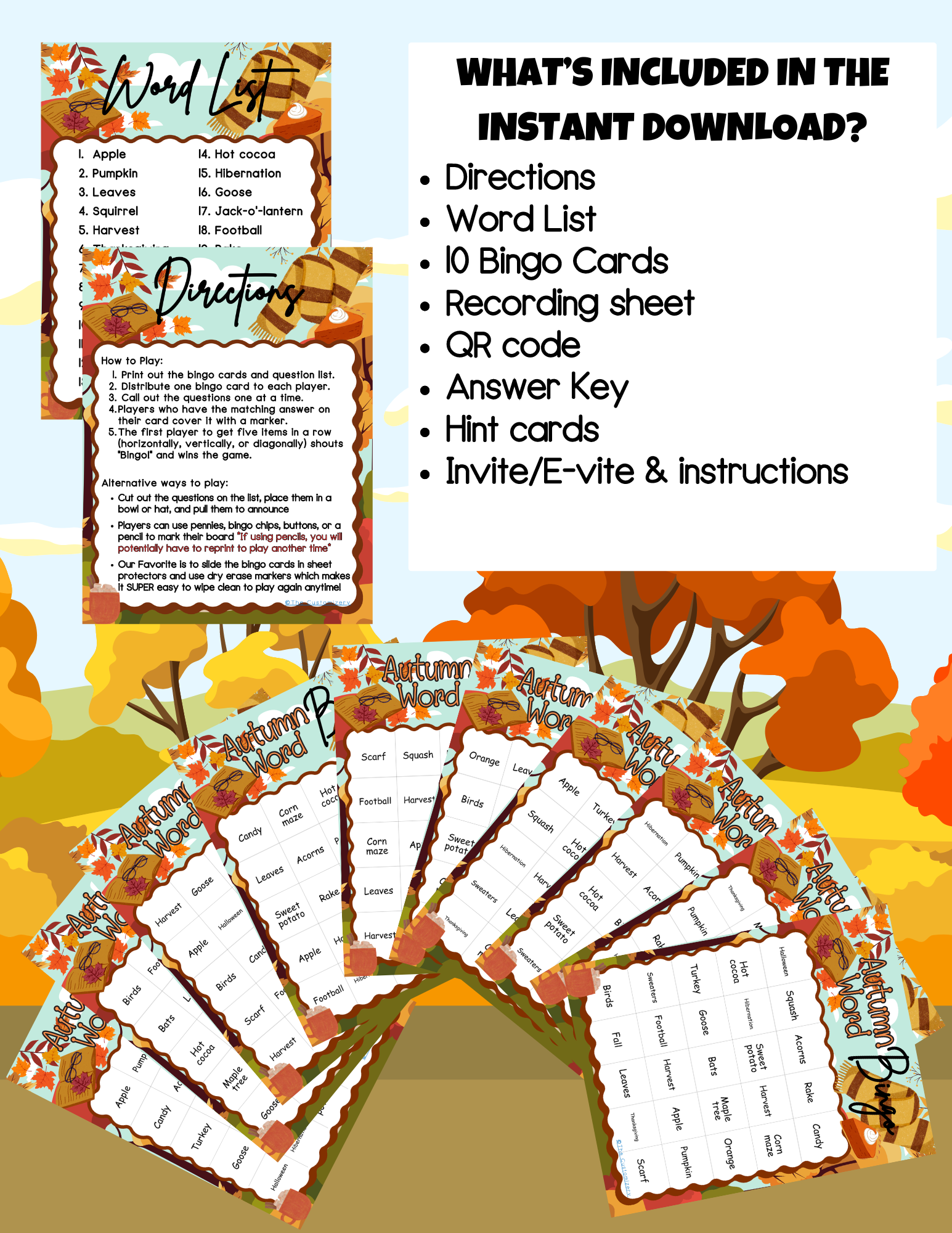 Autumn Word Bingo Game for Kids - Fun & Festive Printable