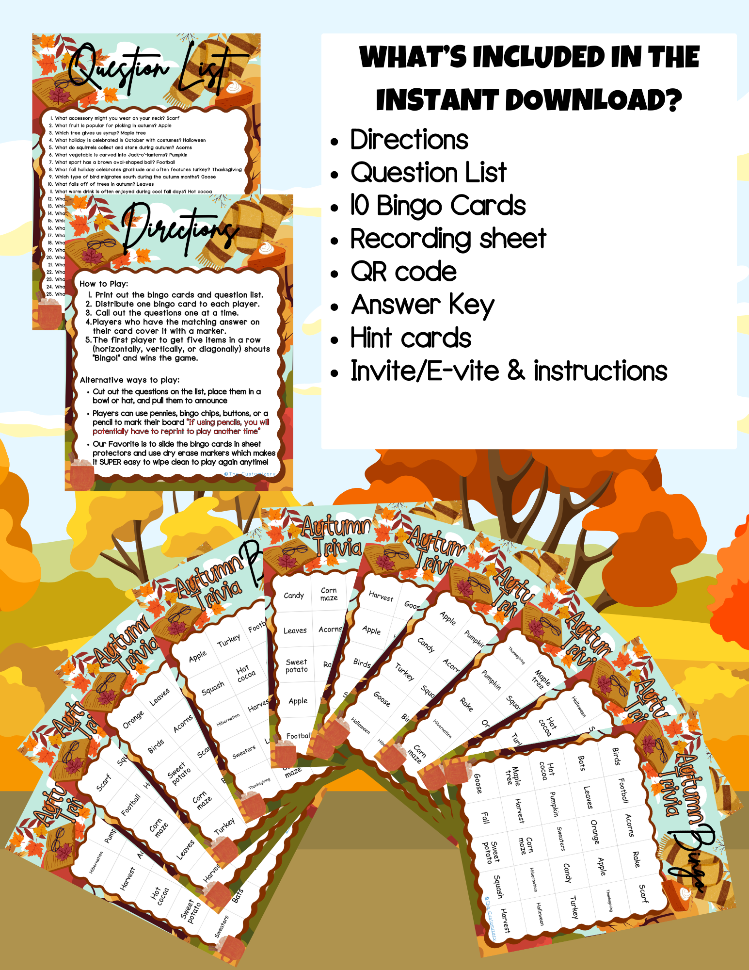 Autumn Trivia Bingo Game for Kids - Fun Fall-Themed Printable