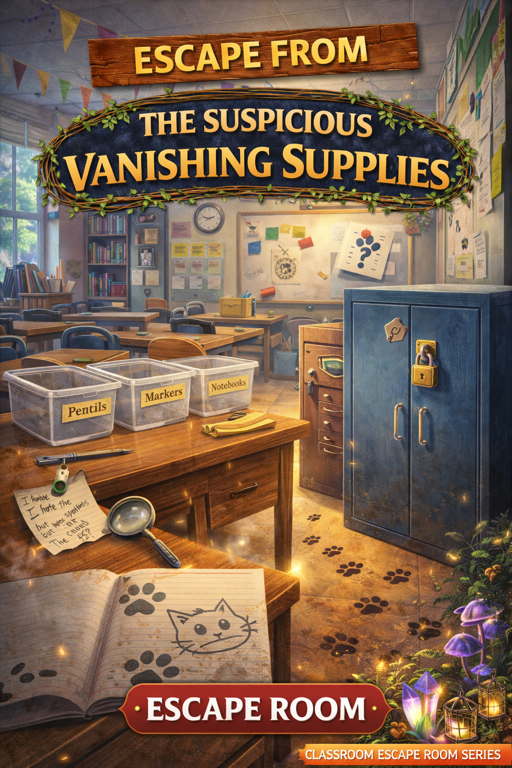 The Mystery of the Vanishing School Supplies - Printable Kids Escape Room Game