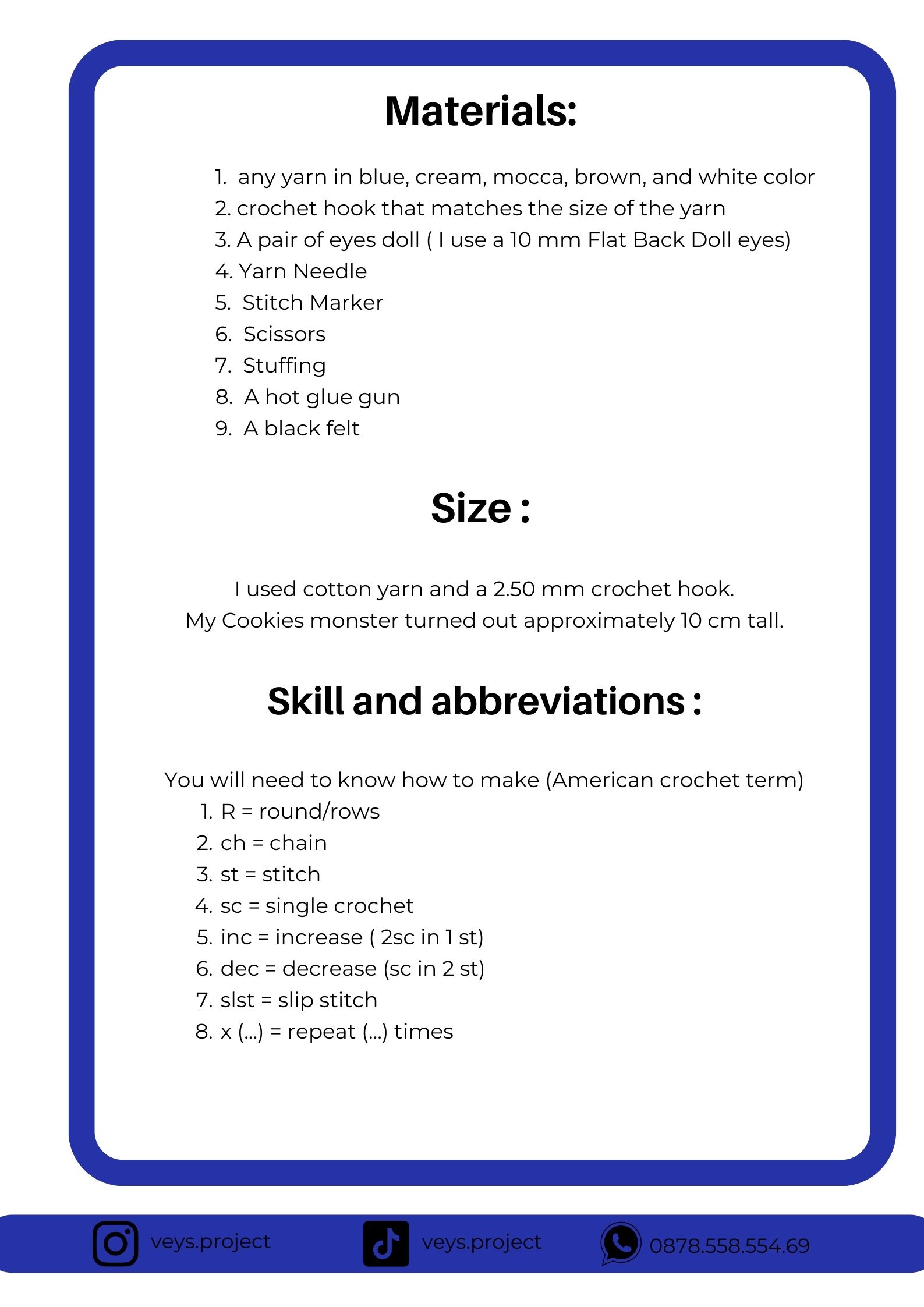 PDF Pattern - Blue Monster Crochet Pattern - Blue Monster Amigurumi - Digital File -