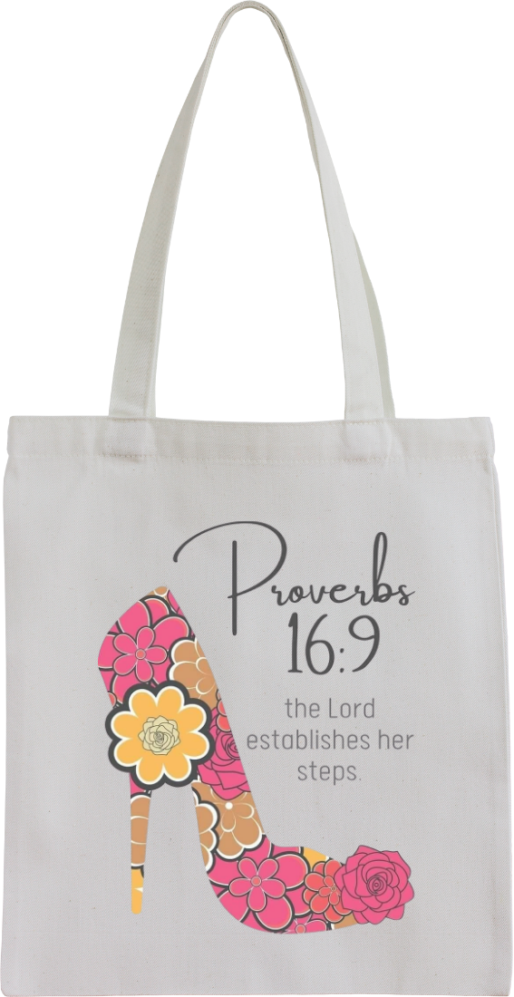 Proverbs 16:9 Floral High Heel Tote Bag