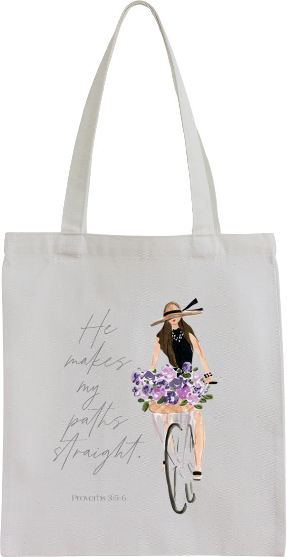 Canvas Tote Bag with Floral Bicycle Design