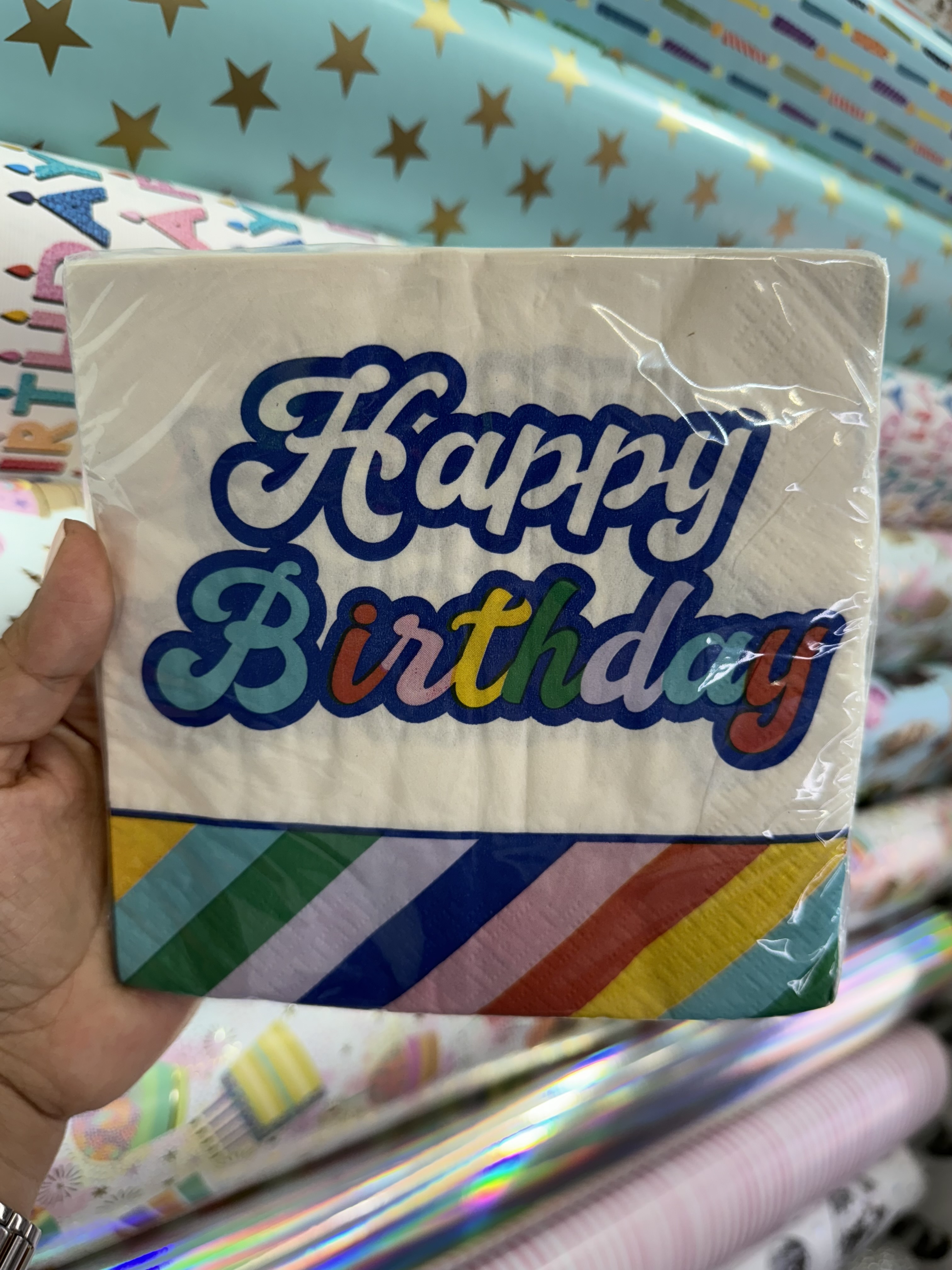 SERVILLETAS "LINEAS MULTICOLOR HAPPY BDAY"